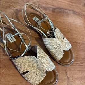 Chic Woven Sandals in Cream by Crown Vintage